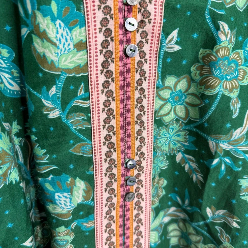 Sundance Arvilla Cotton/Silk Top Jade Floral Bohemian Blouse NWOT Size Small - Picture 4 of 9